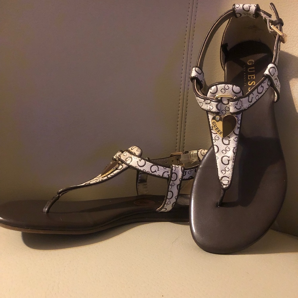 Guess Sandals Brown an White Gold Heart Size 8